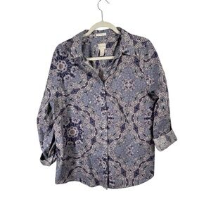 Chicos No Iron Blue Paisley Button Front Shirt Office Womens 3 US XL 16/18